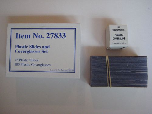 NEW 72 Microscope Plastic Slides &amp; 100 Plastic Cover Glass Cover Slips