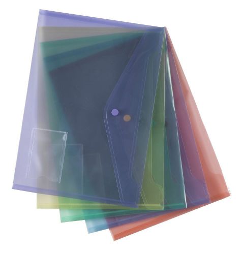 Press-stud Popper Document Wallet Folder Files A4 Qty of 5 Assorted Colours