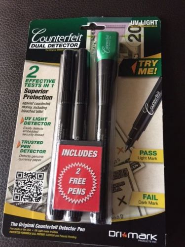 DriMark Smart Money Counterfeit Dual Detector Pen with 2 EXTRA PENS UV LIGHT NEW