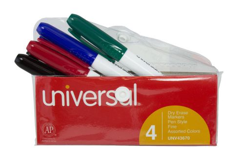 Universal Pen Style Dry Erase Markers - Set of 4 Assorted Colors