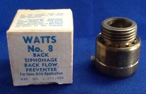 NOS NIB Watts No 8 Siphonage Back Flow Preventer For Hose Bib Application