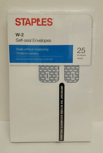 Staples W - 2 Tax Self Seal Envelopes  25 Pack Security 8-3/4 x 5-5/8&#034;