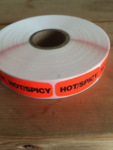 1.25&#034; x .625&#034; HOT / SPICY MERCHANDISE LABELS 1000 PER ROLL FL RED BLACK STICKER