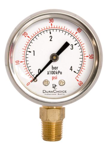 2&#034; Oil Filled Pressure Gauge - SS/Br 1/4&#034; NPT Lower Mount 60PSI