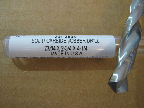 23/64&#034; (.3594) JOBBER (STD) CARBIDE 25 deg HELIX 118 deg SPLIT PT DRILL &#034;NEW&#034;