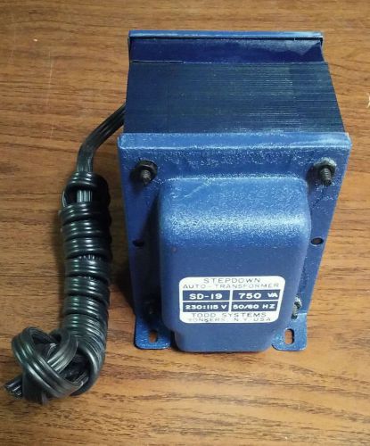 TODD SYSTEMS STEPDOWN AUTO-TRANSFORMER SD-19 750VA, 230:115 50/60 Hrz