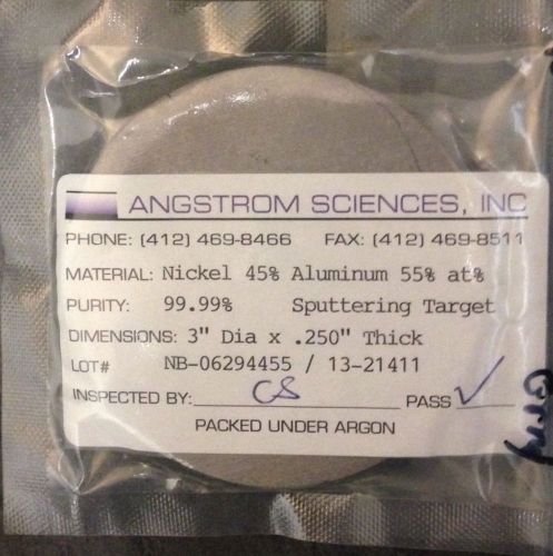 Nickel Aluminum Sputtering Target, Ni/Al 45-55, 3&#034; x 1/4&#034;, Angstrom Sciences