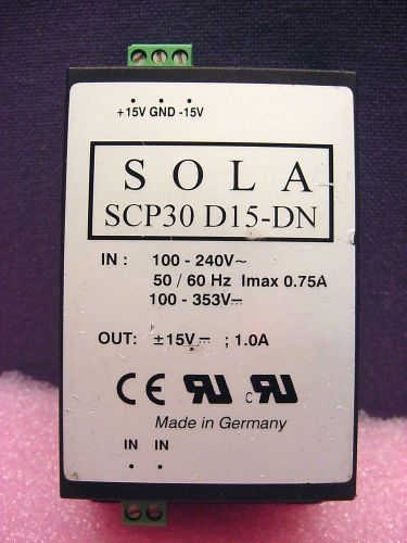 COMPACT SOLA SWITCHING RAIL MOUNT POWER SUPPLY +  - 15VDC, 1.0A  W/ DATA SHEETS