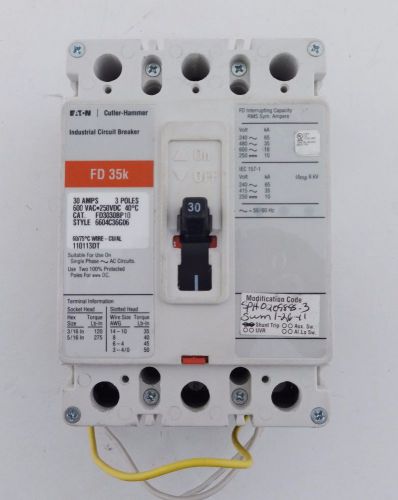 New cutler hammer fd3030bp10 industrial circuit breaker 30 amp 600 vac 3 pole for sale