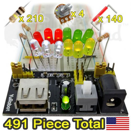 BreadBoard Starter Kit, Power Supply Module, Resistors, Wires, more...