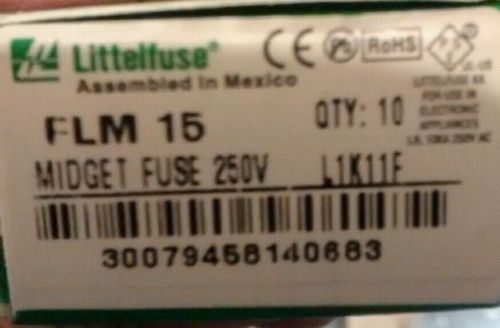 Littlefuse model flm 15 midget time delay  fuse 250v lok23f box of 3 for sale