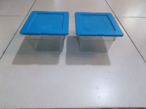 Carlisle Clear Buffet Inserts  Salad Bar Pan 1/6 Size x4&#034; With Lids  NSF QTY. 2