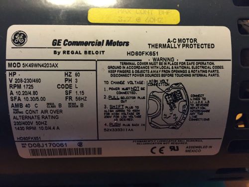 NIB Carrier(HD60FK651) Electric Motor 3 HP 1725 RPM 208-230/460V GE 5K49WN4203AX