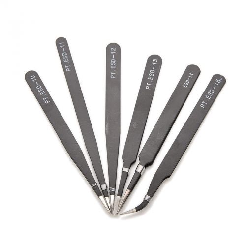 6pcs Safe Anti-Static Stainless Steel Tweezers Set Maintenance Repair Tools w/