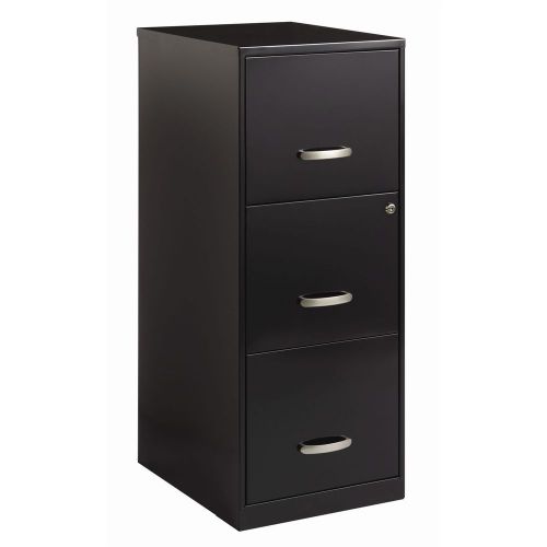 Black Metal 3-Drawer Vertical Filing File Cabinet with 2 Locking Drawers