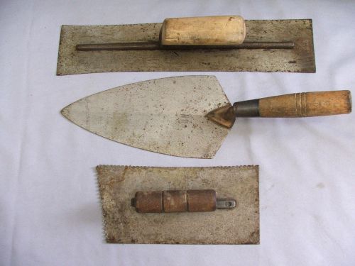 Set 3 Vintage Concrete or Ceramic Metal Hand Tool Trowels