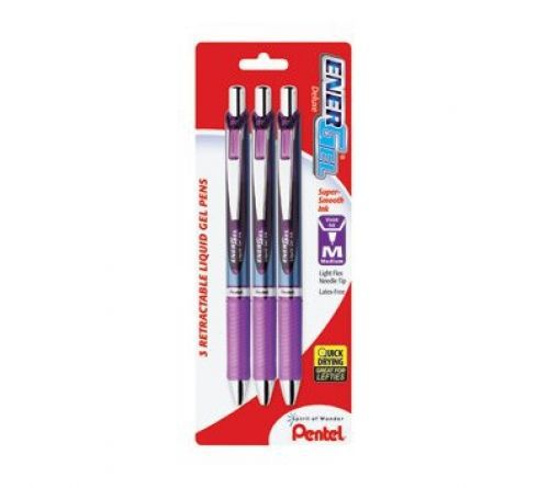 Pentel energel deluxe rtx needle retractable gel ink pens, medium, violet, 3 for sale