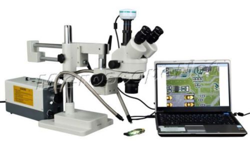 Stereo Zoom Dual-bar Boom Stand 2.0MP USB Camera Microscope+Dual Fiber Light