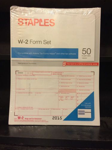 50 Count Pack of Staples 2015 IRS Tax W-2 6-Part Form Sets &amp; Software Kit