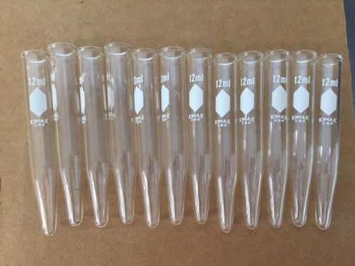 LOT OF 12 Kimax USA 12 ml Centrifuge Tubes Lab Glass