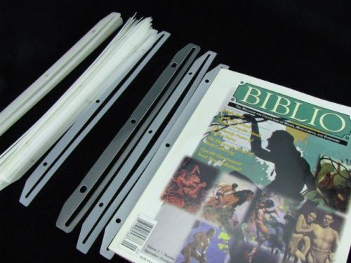 40+  3-hole punched plastic edge strip magazine holders 3 ring binder 1in longer for sale