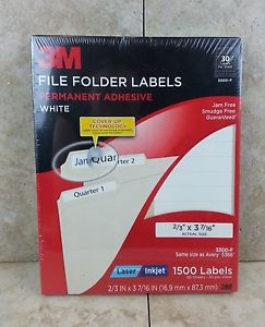 3m 3300-f file folder labels laser/inkjet 2/3&#034; x 3 7/16&#034; 1500 labels  free ship for sale