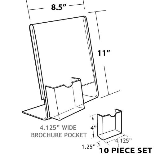 Azar Displays Stand Up Acrylic Sign Holder Brochure Holder, 11&#034; x 8.5 10 Pack