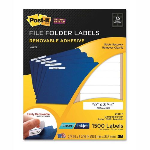 Post-it Super Sticky File Folder Removable Adhesive White (2100-F) - 1500 Labels