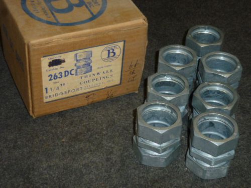 NOS! LOT OF (7) BRIDGEPORT 1-1/4&#034; THIN WALL COUPLINGS CONDUIT FITTINGS, 263 DC