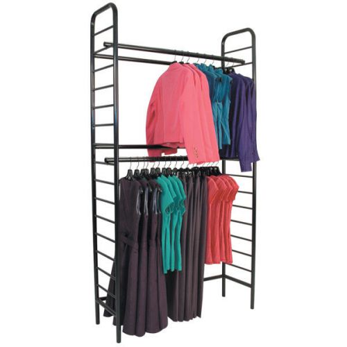 NY Pickup LADDER SYSTEM CLOTHING RACK Black 2-Rail +2 SHELF +1 TOP SH + 2 OUTS