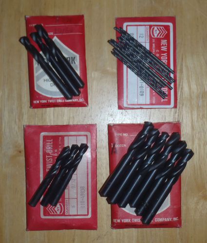 New york twist drill 7,19,23/64 9/32 screw mchn lgth drill bits - 4 pkgs 21 bits for sale