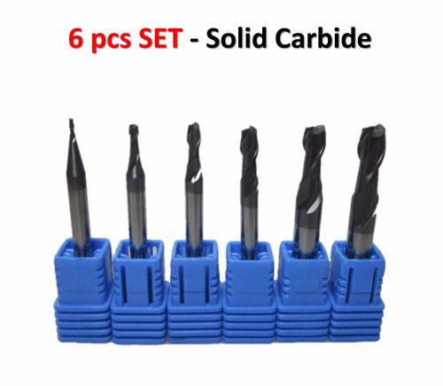 6 pcs, Set, Solid Carbide 2 Flutes End Mill  HRC45 AlTiN Coated 1mm-6mm Milling