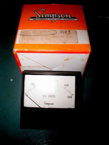 NOS Simpson Panel Meter Model 2123 0-500 VDC CAT# 17537 3.5 in with hardware