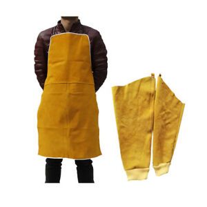 1 Pair Welding Sleeves Elastic Cuff Arms Protector &amp; Welding Apron Yellow