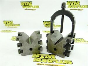 LOT OF 2 V BLOCKS + CLAMP 1-1/2&#034; &amp; 1-9/16&#034; V WIDTHS