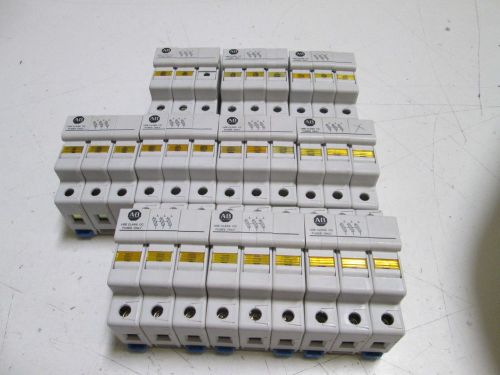 LOT OF 10 ALLEN BRADLEY FUSE HOLDER 1492-FB3C30-L SER. A (YELLOW) *USED*