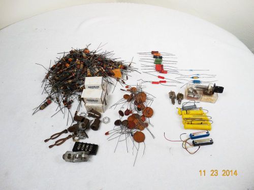 Mixed lot resistors potentiometers Capacitors connectors plugs Most new Some