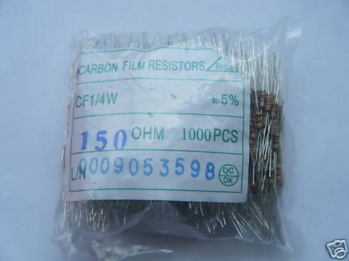 1000, 1/4W 150OHM CARBON FILM RESISTORS