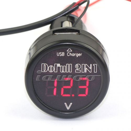 Car cigarette socket digital 12v/24v led volt meter 5v/2a usb charger for iphone for sale