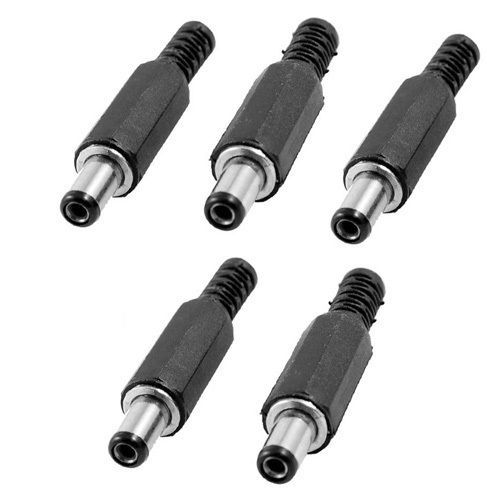 5 Pcs Black 2.1mm x 5.5mm DC Power Male Plug Jack Adapter SF