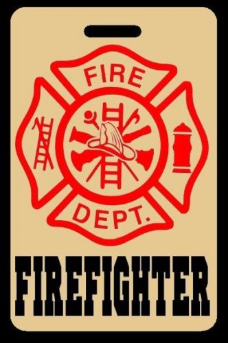 Tan firefighter luggage/gear bag tag - free personalization - new for sale