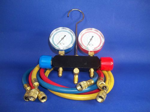 Manifold gauges with set of hoses for refrigerants r12,r22,r502. for sale