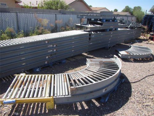 Buschman 239&#039; gravity 34&#034; roller conveyor system w/ 3 corners, legs &amp; 2 gates for sale