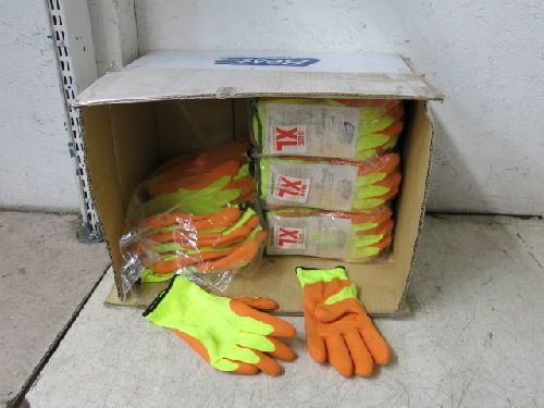 48 PAIR BEST 3871 SKINNY DIP-SELECT XL RUBBER PALM HI VIZ KNIT LINER GLOV