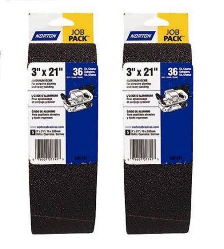 10 norton 3&#034; x 21&#034; aluminum oxide sanding belts belt sander extra coarse 36 grit for sale