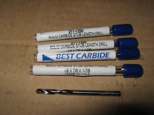 1/8&#034;(.1250)solid carbide 15deg helix 135deg split pt screw mach dr bit lot of 5 for sale