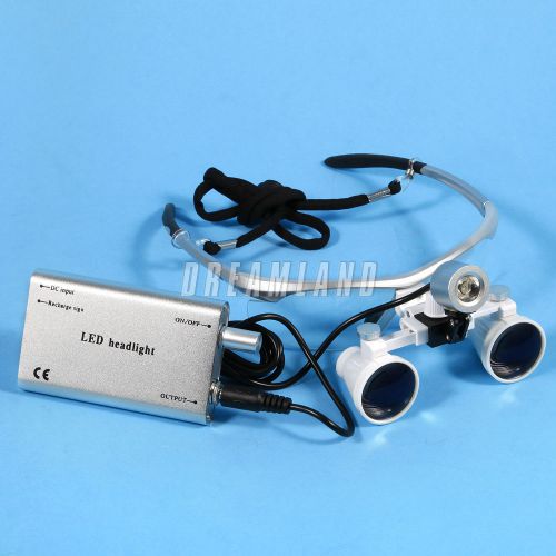 Dental 3.5x Surgical Binocular Glasses + LED Head Light Loupes Silver