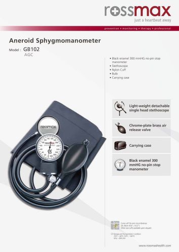 Rossmax gb102 aneroid sphygmomanometer with stethoscope &amp; nylon cuff @ martwaves for sale