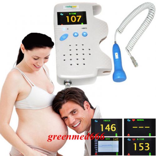 Fetal Doppler 3MHz Color LCD Back Light &amp; Heart Beat Waveform w 3MHzProbe CE FDA