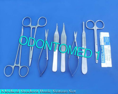 13 PCS MEDICAL STUDENT BASIC COMPREHEMSIVE SUTURE FORCEPS KIT+SCALPEL BLADES #24